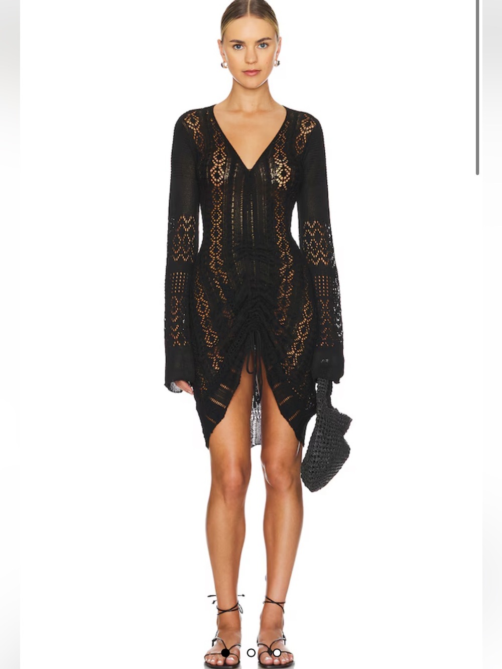 REVOLVE Black Crochet V-Neck Coverup Dress